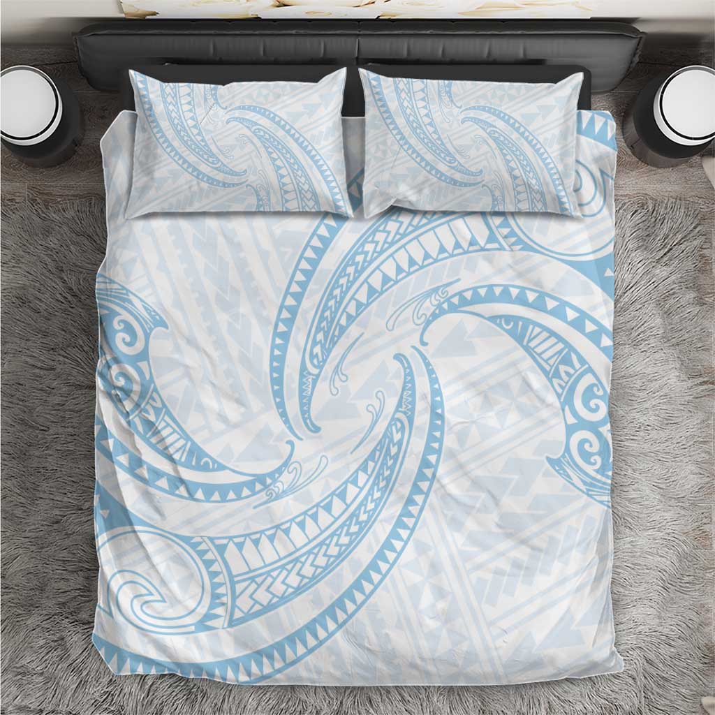 White Sunday Lotu Tamaiti Bedding Set Polynesian Wave Pastel Sky Blue - Polynesian Pride