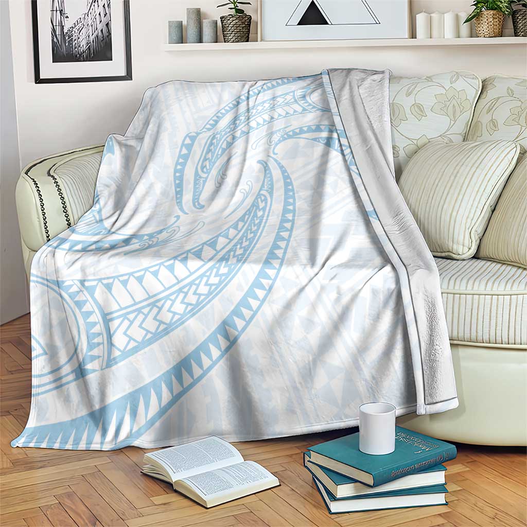 White Sunday Lotu Tamaiti Blanket Polynesian Wave Pastel Sky Blue - Polynesian Pride