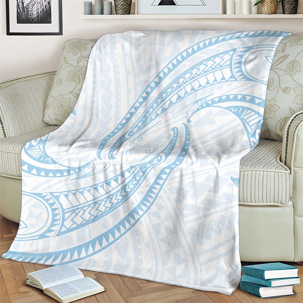 White Sunday Lotu Tamaiti Blanket Polynesian Wave Pastel Sky Blue - Polynesian Pride