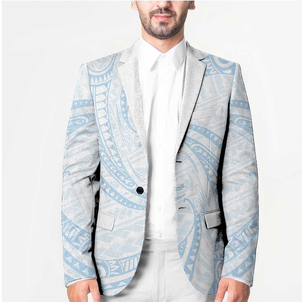 White Sunday Lotu Tamaiti Blazer Polynesian Wave Pastel Sky Blue - Polynesian Pride