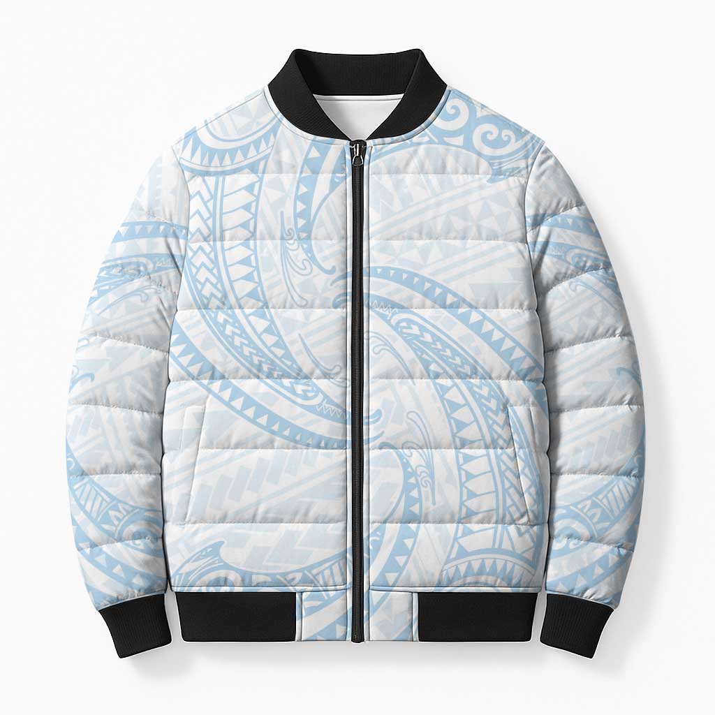 White Sunday Lotu Tamaiti Bomber Puffer Jacket Polynesian Wave Pastel Sky Blue LT9 Unisex Blue - Polynesian Pride