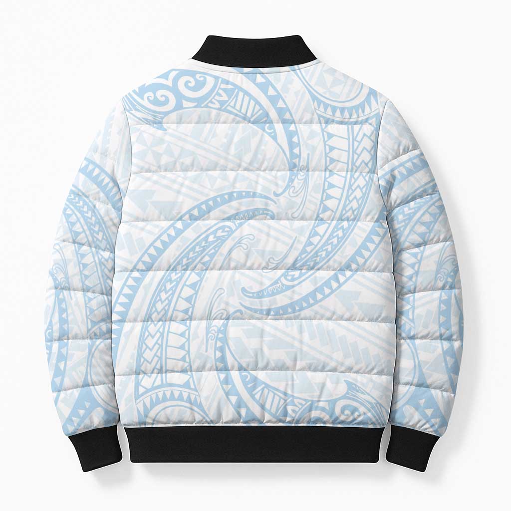 White Sunday Lotu Tamaiti Bomber Puffer Jacket Polynesian Wave Pastel Sky Blue LT9 - Polynesian Pride