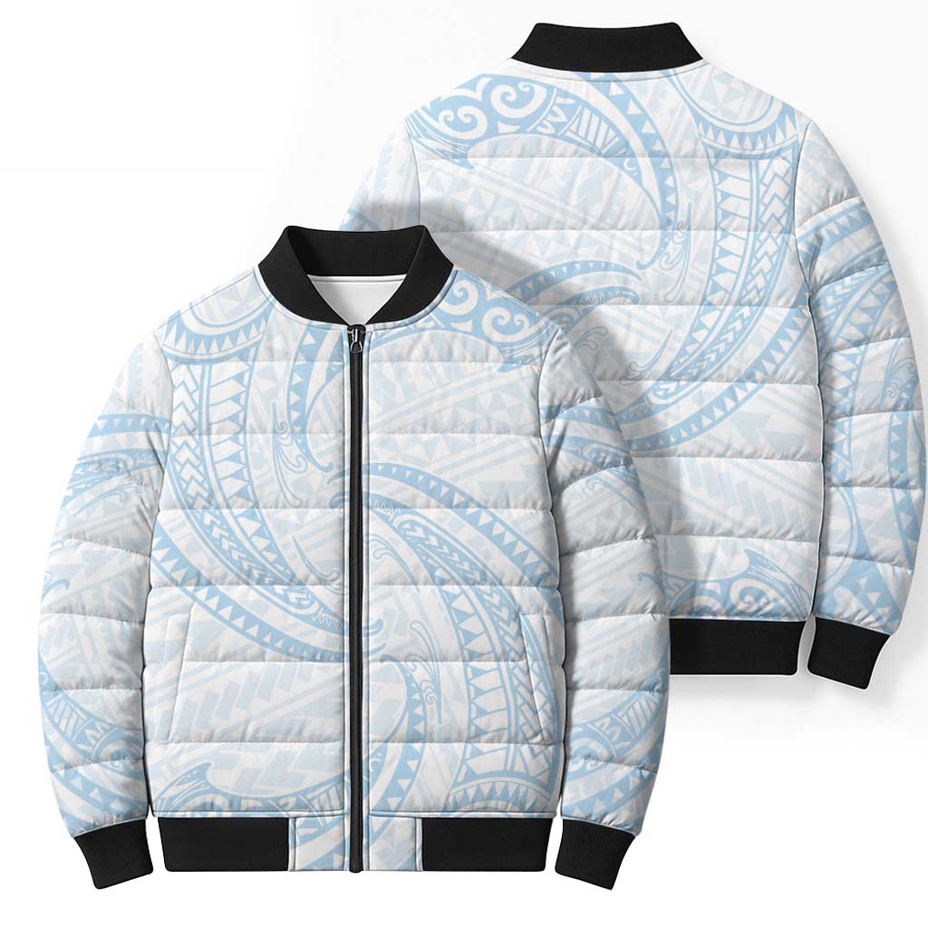 White Sunday Lotu Tamaiti Bomber Puffer Jacket Polynesian Wave Pastel Sky Blue LT9 - Polynesian Pride