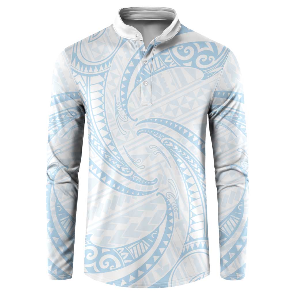White Sunday Lotu Tamaiti Button Sweatshirt Polynesian Wave Pastel Sky Blue LT9 Blue - Polynesian Pride
