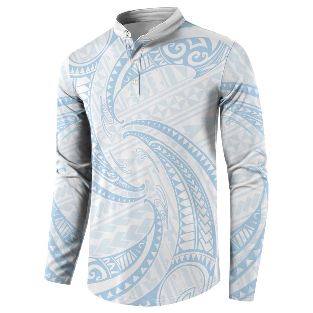 White Sunday Lotu Tamaiti Button Sweatshirt Polynesian Wave Pastel Sky Blue LT9 - Polynesian Pride