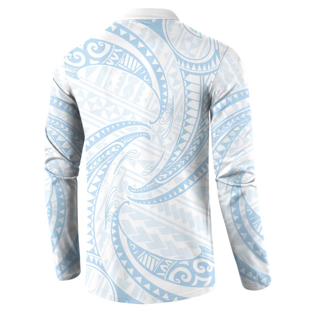 White Sunday Lotu Tamaiti Button Sweatshirt Polynesian Wave Pastel Sky Blue LT9 - Polynesian Pride