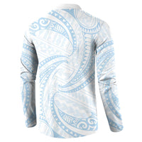 White Sunday Lotu Tamaiti Button Sweatshirt Polynesian Wave Pastel Sky Blue LT9 - Polynesian Pride