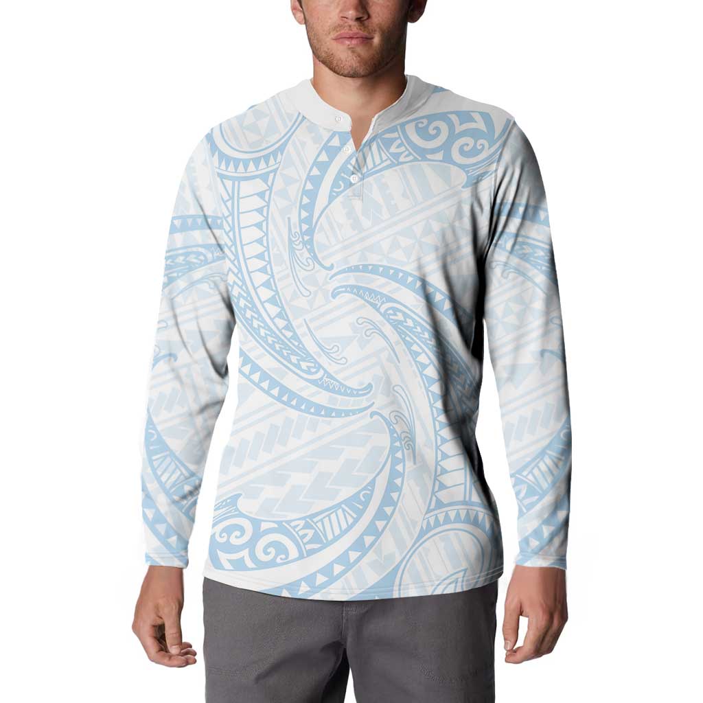 White Sunday Lotu Tamaiti Button Sweatshirt Polynesian Wave Pastel Sky Blue LT9 - Polynesian Pride