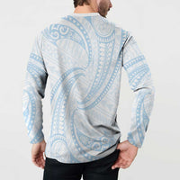 White Sunday Lotu Tamaiti Button Sweatshirt Polynesian Wave Pastel Sky Blue LT9 - Polynesian Pride