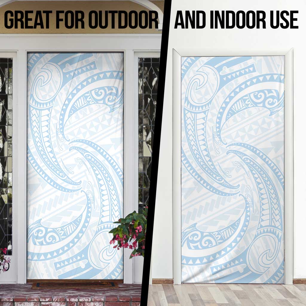 White Sunday Lotu Tamaiti Door Cover Polynesian Wave Pastel Sky Blue - Polynesian Pride
