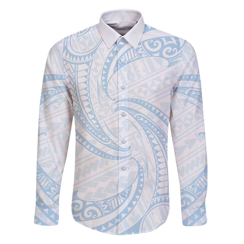 White Sunday Lotu Tamaiti Family Matching Mermaid Dress and Hawaiian Shirt Polynesian Wave Pastel Sky Blue - Polynesian Pride