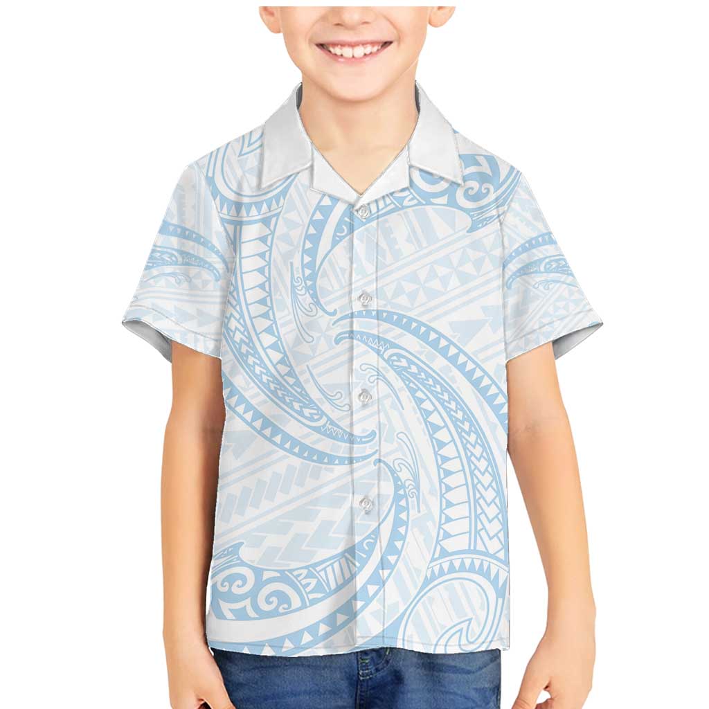White Sunday Lotu Tamaiti Family Matching Mermaid Dress and Hawaiian Shirt Polynesian Wave Pastel Sky Blue - Polynesian Pride