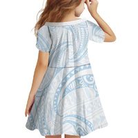 White Sunday Lotu Tamaiti Family Matching Off Shoulder Maxi Dress and Hawaiian Shirt Polynesian Wave Pastel Sky Blue - Polynesian Pride