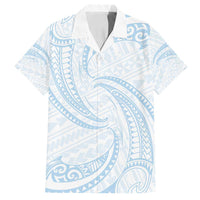 White Sunday Lotu Tamaiti Family Matching Off Shoulder Maxi Dress and Hawaiian Shirt Polynesian Wave Pastel Sky Blue - Polynesian Pride