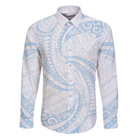 White Sunday Lotu Tamaiti Family Matching Off Shoulder Maxi Dress and Hawaiian Shirt Polynesian Wave Pastel Sky Blue - Polynesian Pride