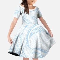 White Sunday Lotu Tamaiti Family Matching Short Sleeve Bodycon Dress and Hawaiian Shirt Polynesian Wave Pastel Sky Blue - Polynesian Pride