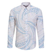 White Sunday Lotu Tamaiti Family Matching Short Sleeve Bodycon Dress and Hawaiian Shirt Polynesian Wave Pastel Sky Blue - Polynesian Pride
