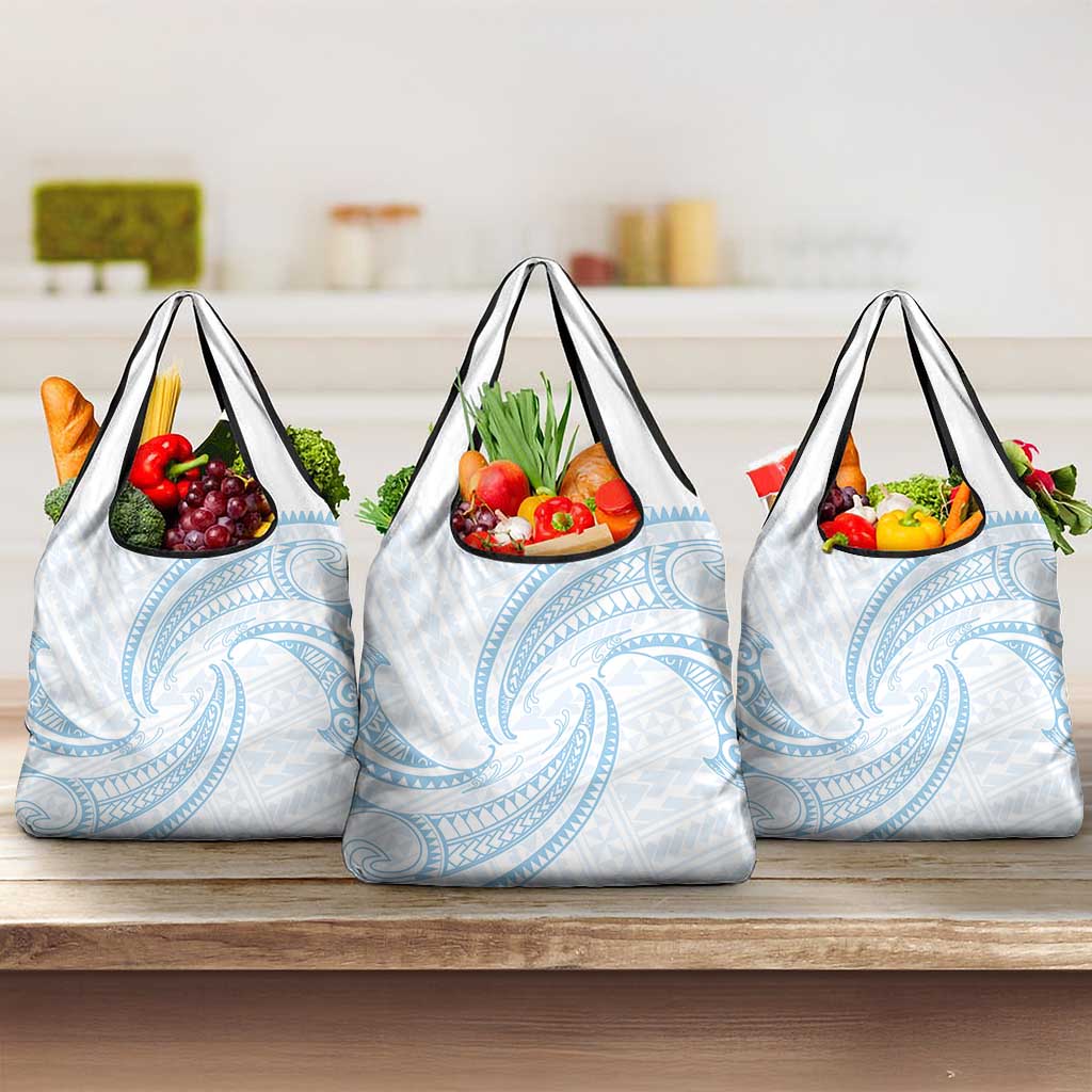 White Sunday Lotu Tamaiti Grocery Bag Polynesian Wave Pastel Sky Blue LT9 3-pack One Size Blue - Polynesian Pride