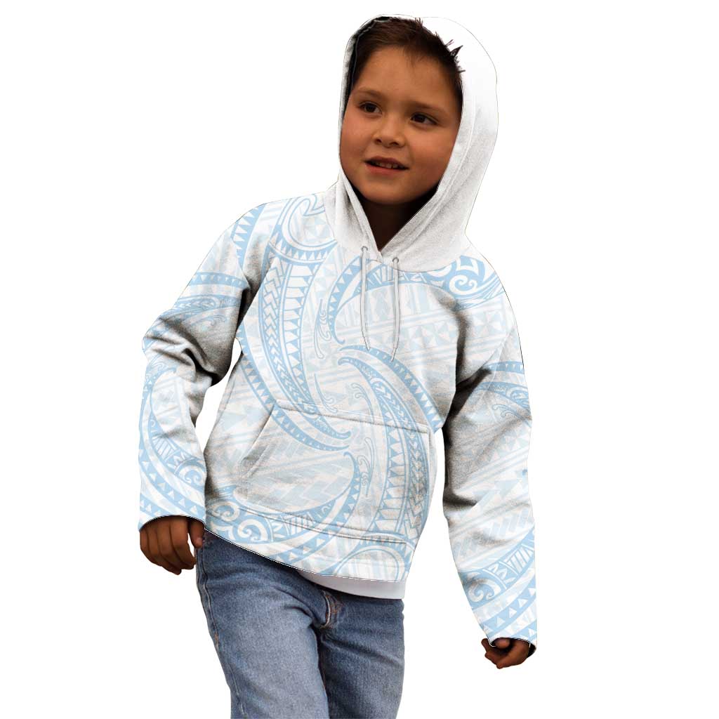 White Sunday Lotu Tamaiti Kid Hoodie Polynesian Wave Pastel Sky Blue - Polynesian Pride