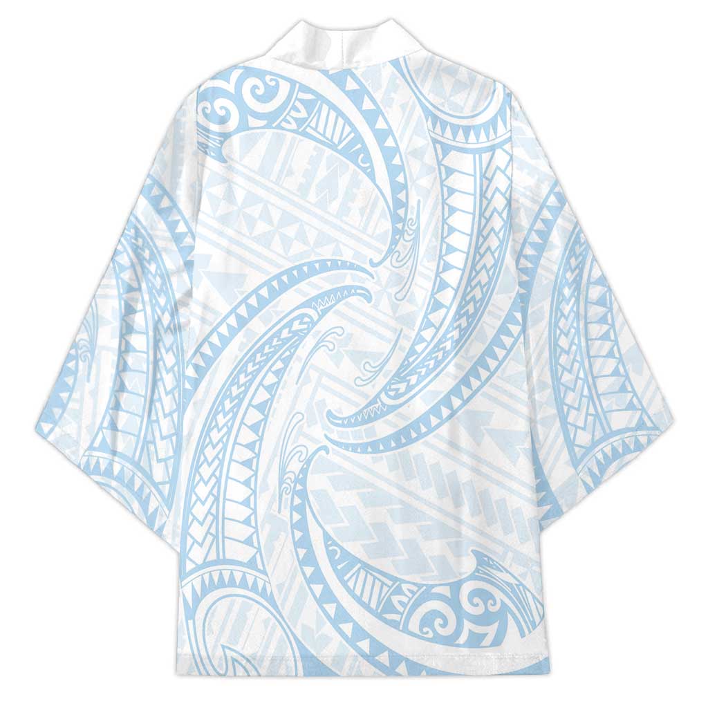 White Sunday Lotu Tamaiti Kimono Polynesian Wave Pastel Sky Blue - Polynesian Pride