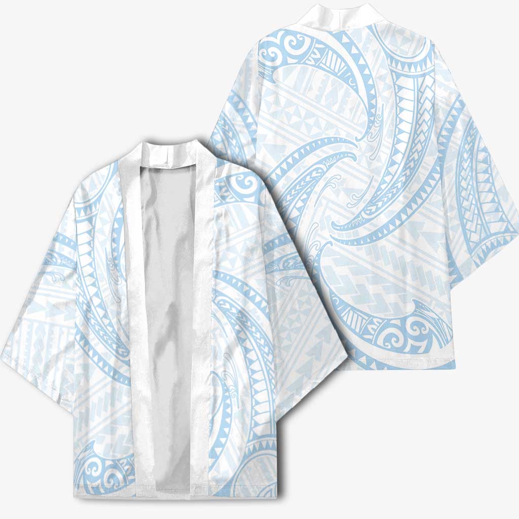 White Sunday Lotu Tamaiti Kimono Polynesian Wave Pastel Sky Blue - Polynesian Pride
