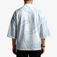 White Sunday Lotu Tamaiti Kimono Polynesian Wave Pastel Sky Blue - Polynesian Pride