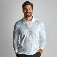 White Sunday Lotu Tamaiti Long Sleeve Polo Shirt Polynesian Wave Pastel Sky Blue LT9 - Polynesian Pride