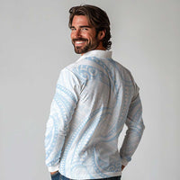 White Sunday Lotu Tamaiti Long Sleeve Polo Shirt Polynesian Wave Pastel Sky Blue LT9 - Polynesian Pride