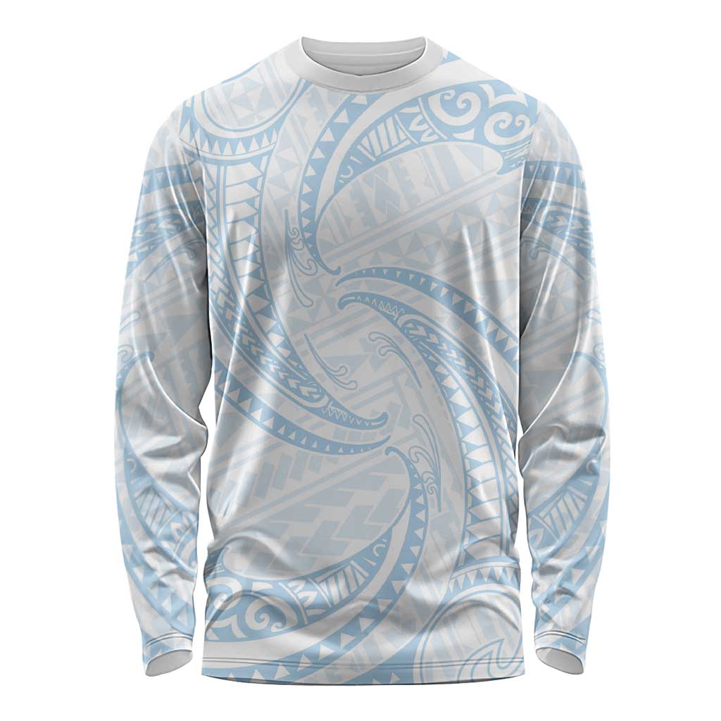 White Sunday Lotu Tamaiti Long Sleeve Shirt Polynesian Wave Pastel Sky Blue LT9 Unisex Blue - Polynesian Pride
