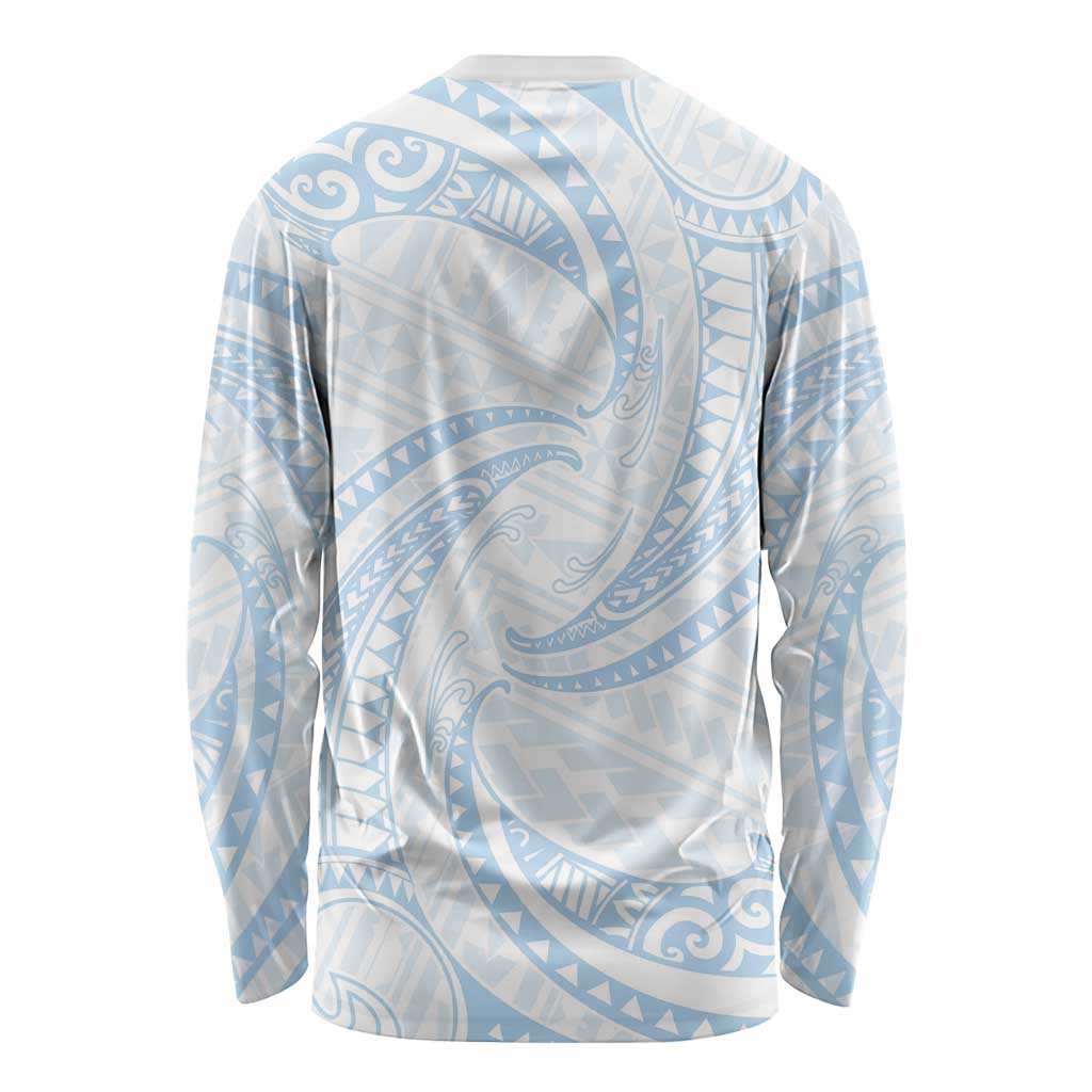 White Sunday Lotu Tamaiti Long Sleeve Shirt Polynesian Wave Pastel Sky Blue LT9 - Polynesian Pride