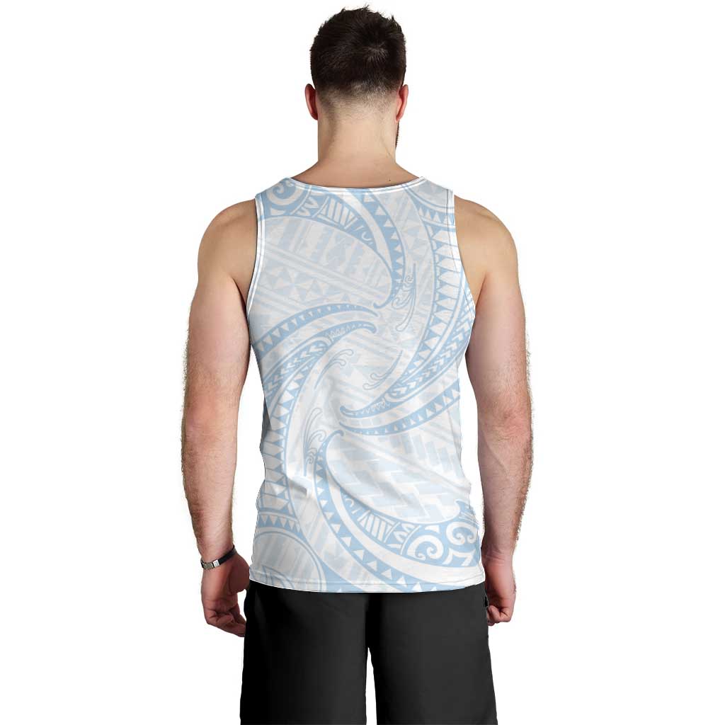 White Sunday Lotu Tamaiti Men Tank Top Polynesian Wave Pastel Sky Blue LT9 - Polynesian Pride