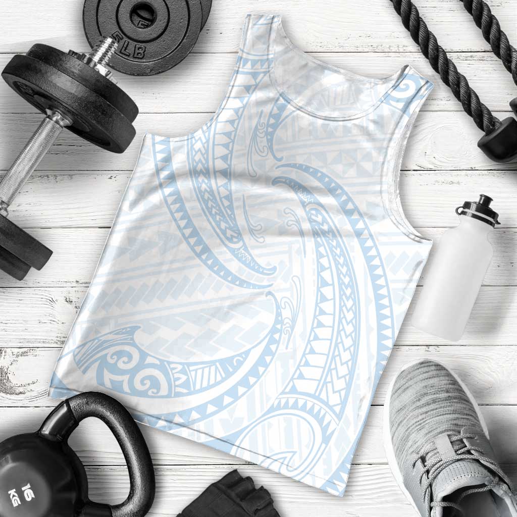 White Sunday Lotu Tamaiti Men Tank Top Polynesian Wave Pastel Sky Blue LT9 - Polynesian Pride