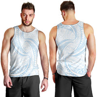 White Sunday Lotu Tamaiti Men Tank Top Polynesian Wave Pastel Sky Blue LT9 - Polynesian Pride