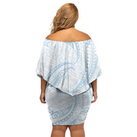 White Sunday Lotu Tamaiti Off Shoulder Short Dress Polynesian Wave Pastel Sky Blue - Polynesian Pride