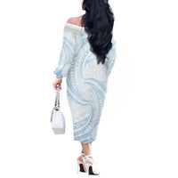 White Sunday Lotu Tamaiti Off The Shoulder Long Sleeve Dress Polynesian Wave Pastel Sky Blue - Polynesian Pride