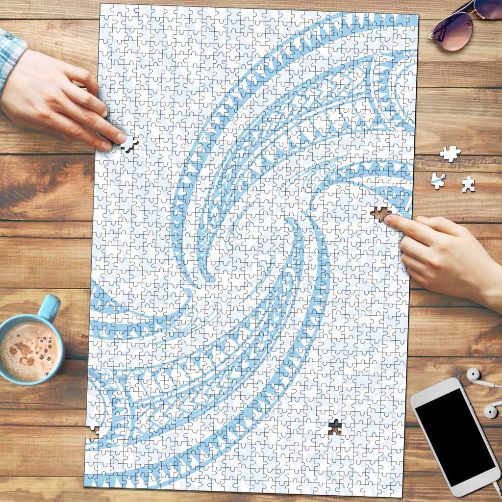 White Sunday Lotu Tamaiti Puzzle Polynesian Wave Pastel Sky Blue LT9 Blue - Polynesian Pride