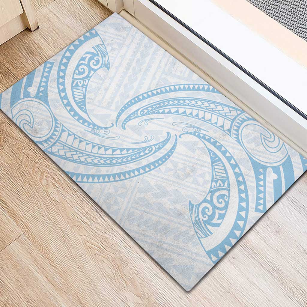 White Sunday Lotu Tamaiti Rubber Doormat Polynesian Wave Pastel Sky Blue LT9 - Polynesian Pride