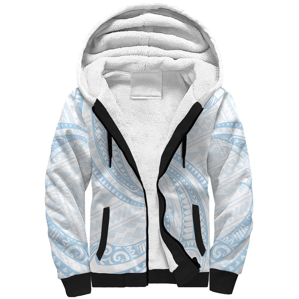 White Sunday Lotu Tamaiti Sherpa Hoodie Polynesian Wave Pastel Sky Blue LT9 Unisex Blue - Polynesian Pride