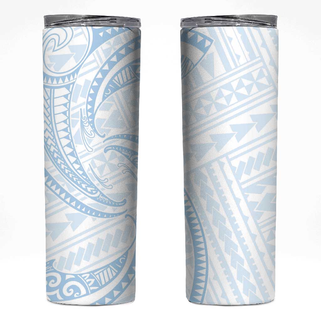 White Sunday Lotu Tamaiti Skinny Tumbler Polynesian Wave Pastel Sky Blue - Polynesian Pride