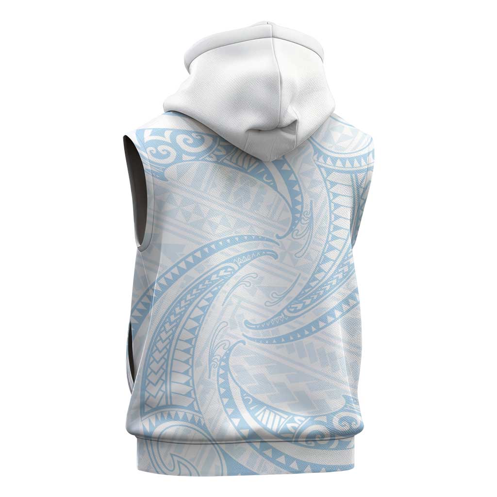 White Sunday Lotu Tamaiti Sleeveless Hoodie Polynesian Wave Pastel Sky Blue LT9 - Polynesian Pride