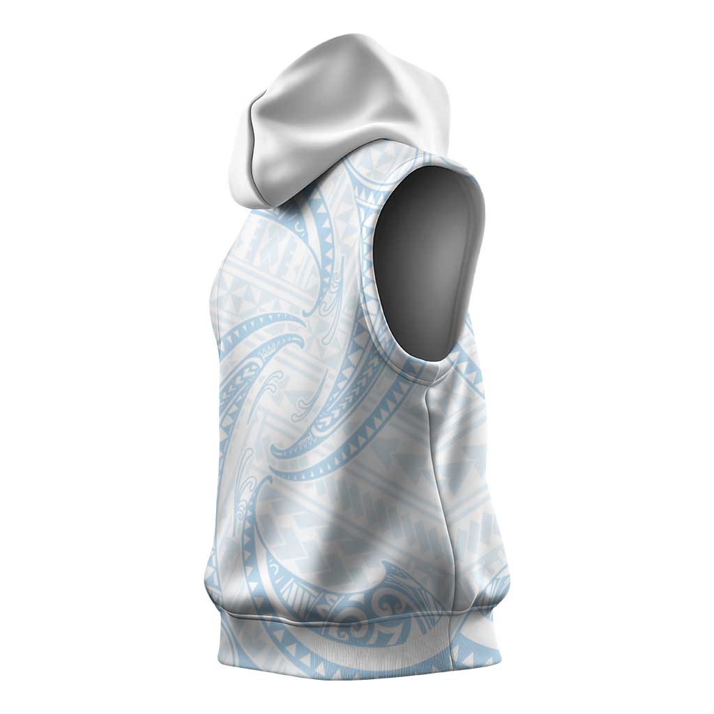 White Sunday Lotu Tamaiti Sleeveless Hoodie Polynesian Wave Pastel Sky Blue LT9 - Polynesian Pride