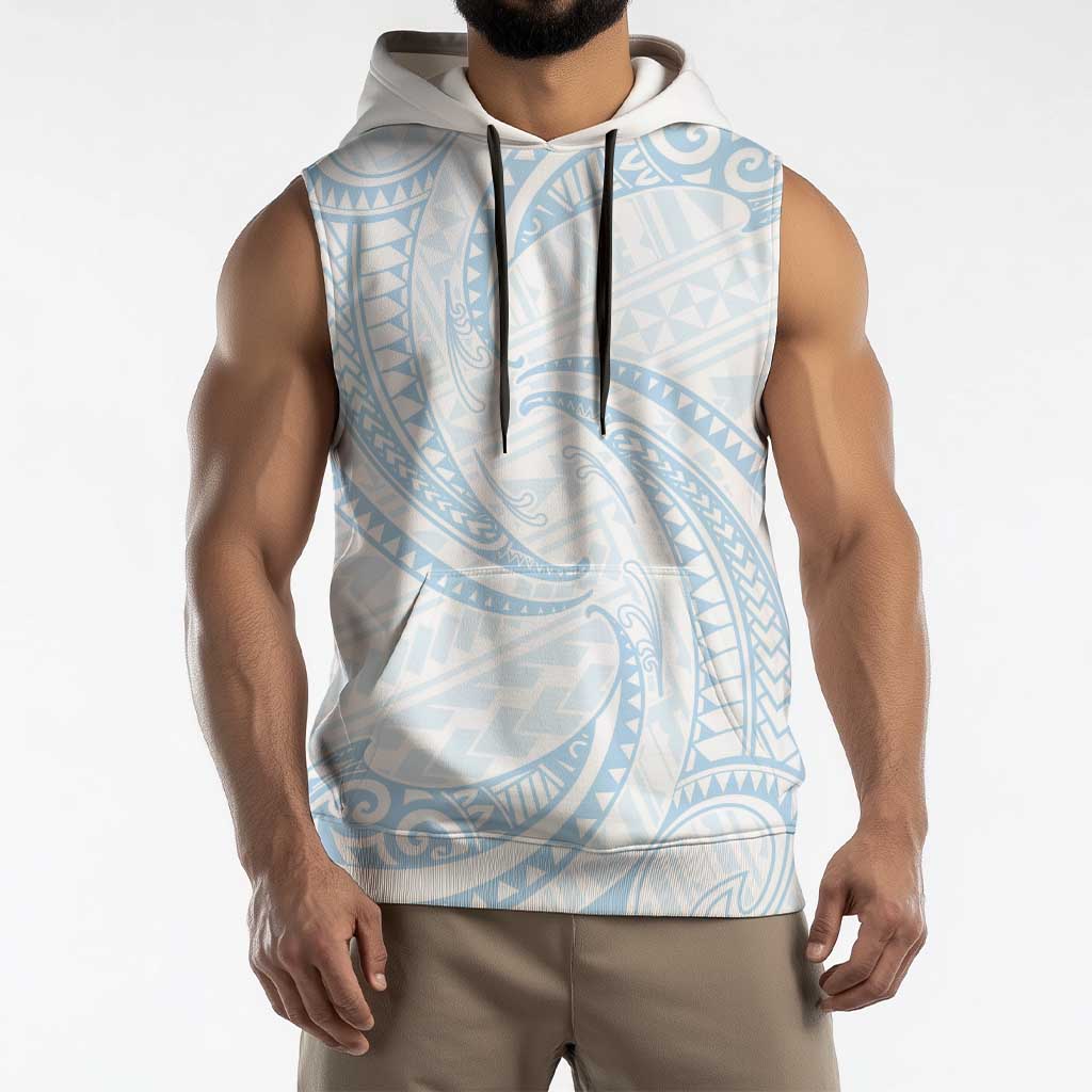 White Sunday Lotu Tamaiti Sleeveless Hoodie Polynesian Wave Pastel Sky Blue LT9 - Polynesian Pride