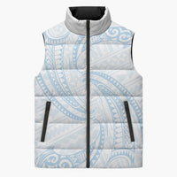 White Sunday Lotu Tamaiti Sleeveless Puffer Jacket Polynesian Wave Pastel Sky Blue LT9 Unisex Blue - Polynesian Pride