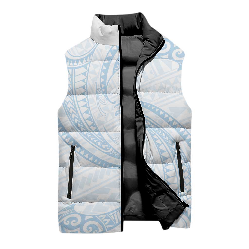White Sunday Lotu Tamaiti Sleeveless Puffer Jacket Polynesian Wave Pastel Sky Blue LT9 - Polynesian Pride