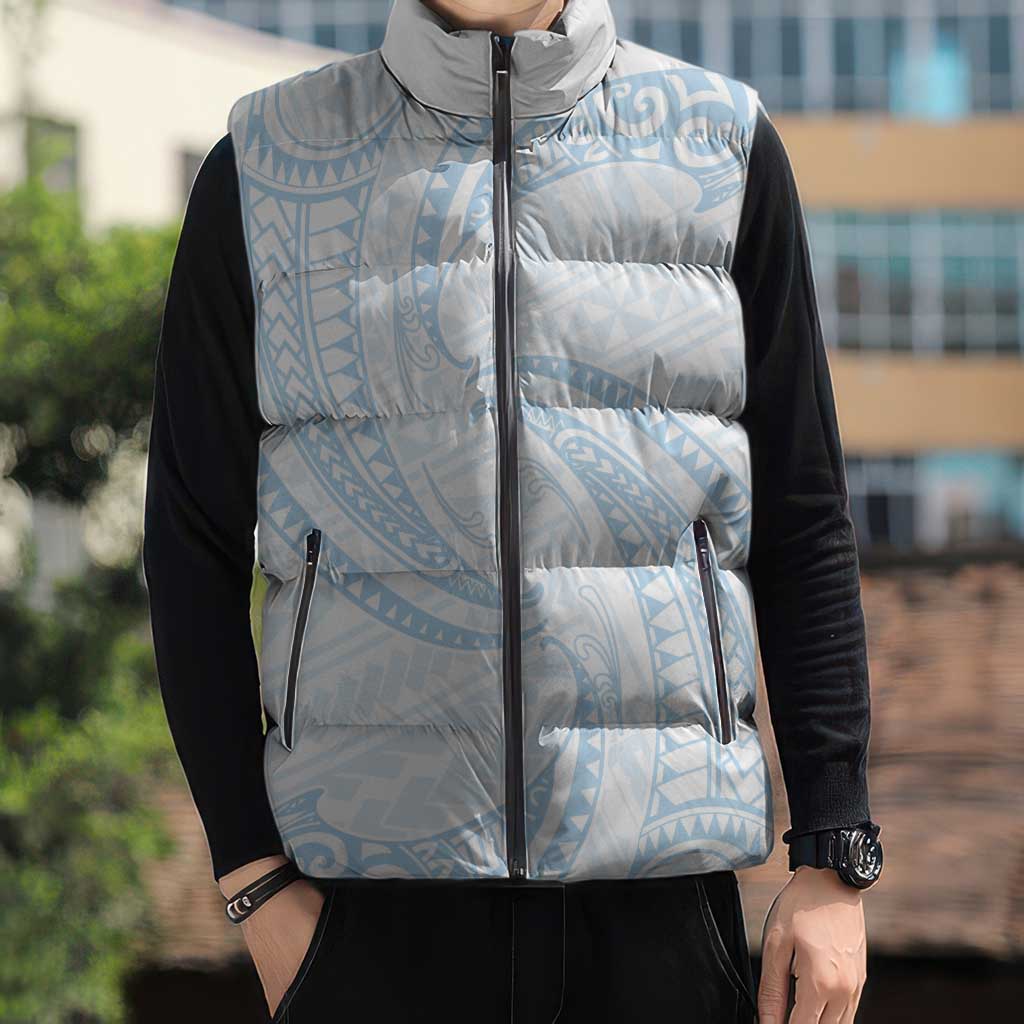 White Sunday Lotu Tamaiti Sleeveless Puffer Jacket Polynesian Wave Pastel Sky Blue LT9 - Polynesian Pride