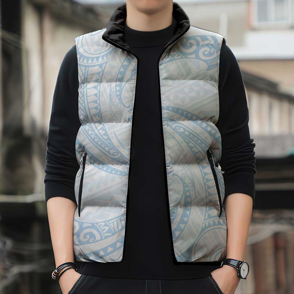 White Sunday Lotu Tamaiti Sleeveless Puffer Jacket Polynesian Wave Pastel Sky Blue LT9 - Polynesian Pride