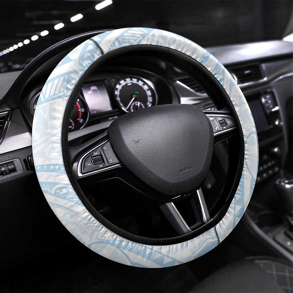 White Sunday Lotu Tamaiti Steering Wheel Cover Polynesian Wave Pastel Sky Blue LT9 Universal Fit Blue - Polynesian Pride