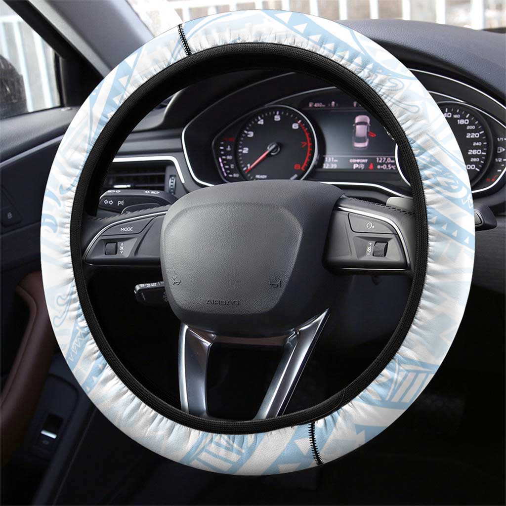 White Sunday Lotu Tamaiti Steering Wheel Cover Polynesian Wave Pastel Sky Blue LT9 - Polynesian Pride