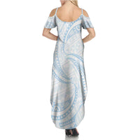 White Sunday Lotu Tamaiti Summer Maxi Dress Polynesian Wave Pastel Sky Blue LT9 - Polynesian Pride