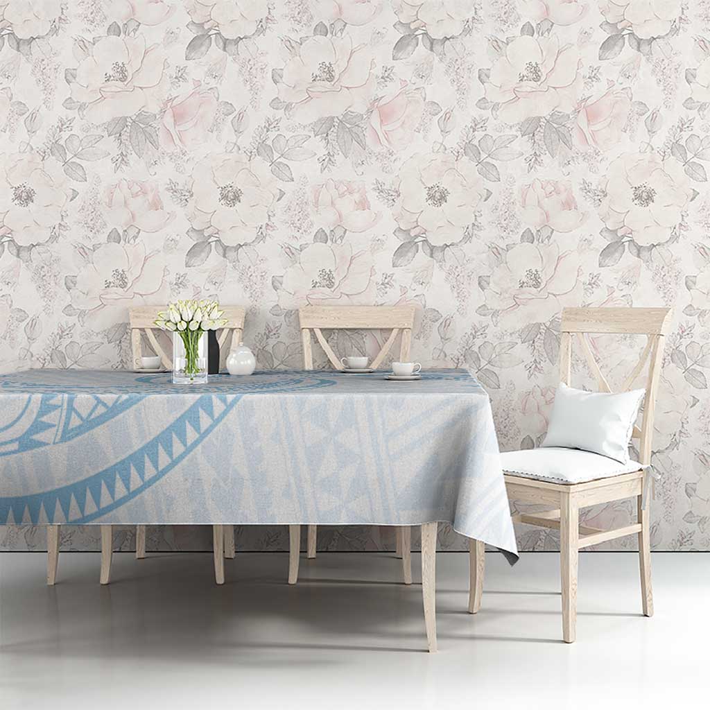 White Sunday Lotu Tamaiti Tablecloth Polynesian Wave Pastel Sky Blue LT9 - Polynesian Pride